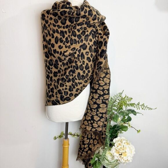 LEOPARD print shawl | soft long | 74” x 34 “ | cold weather scarf - Picture 4 of 6